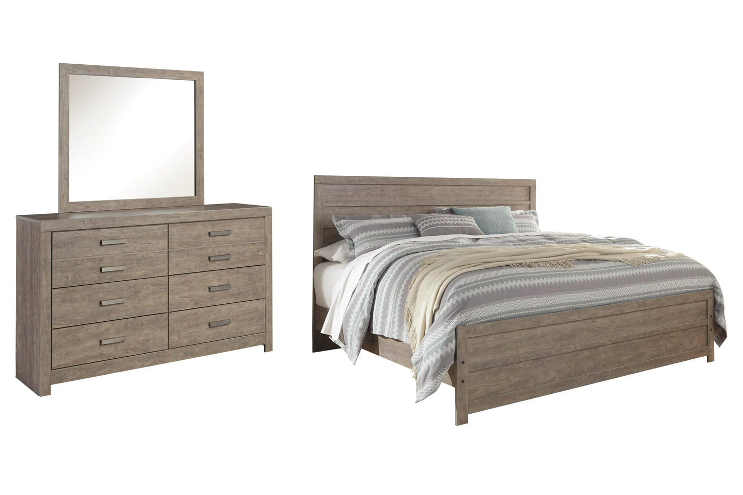 Cama Culverbach King, cómoda y espejo