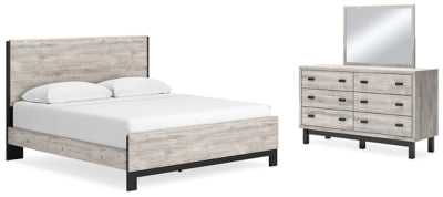 Cama Vessalli King con panel, cómoda y espejo