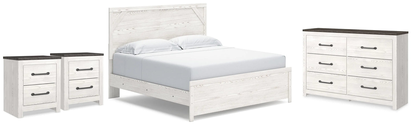 Cama King Gerridan con panel, tocador y 2 mesitas de noche