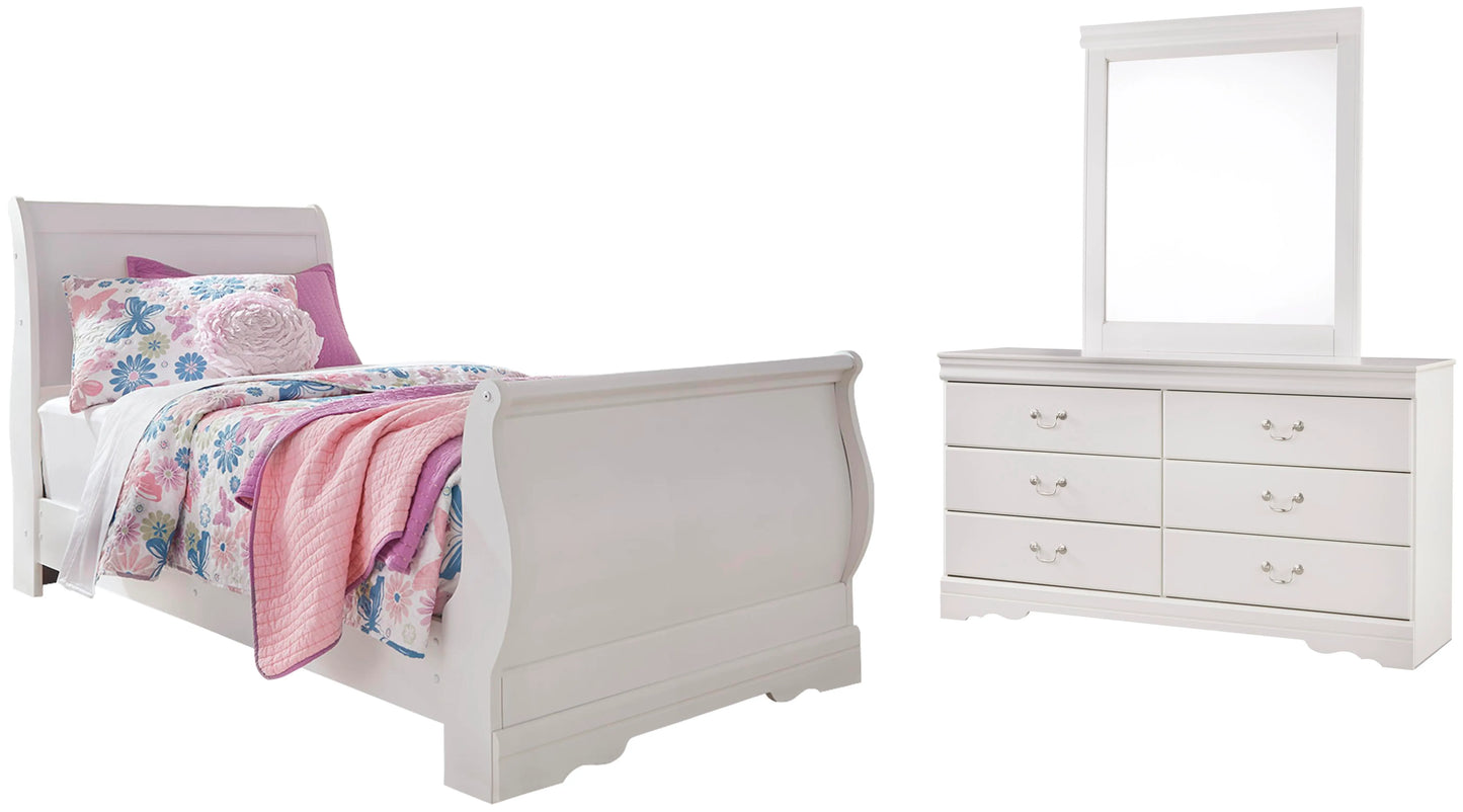 Cama trineo doble Anarasia, cómoda y espejo