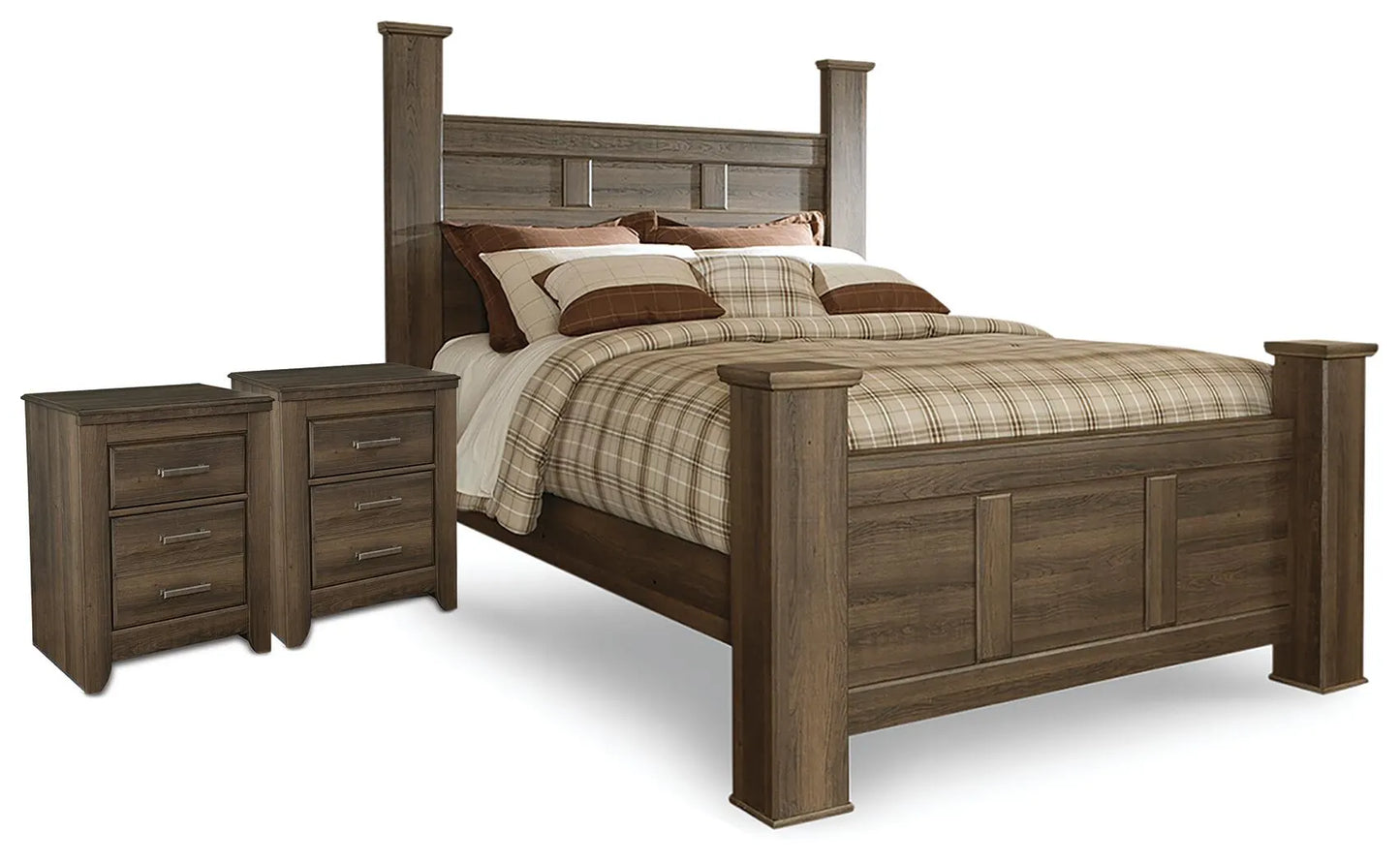 Cama tamaño queen con dosel Juararo y 2 mesitas de noche
