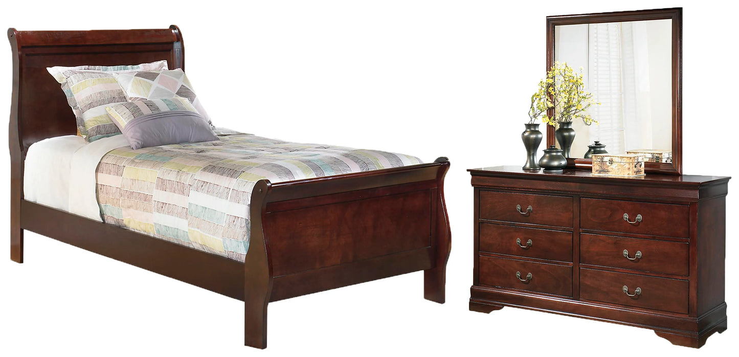 Cama trineo doble, cómoda y espejo Alisdair