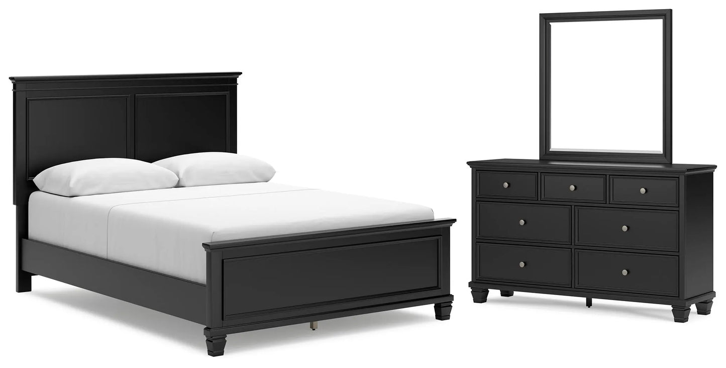 Cama Queen, Cómoda y Espejo Lanolee