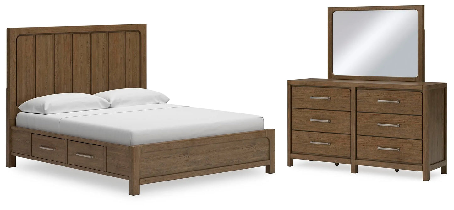 Cama con paneles, almacenaje, cómoda y espejo Cabalynn King