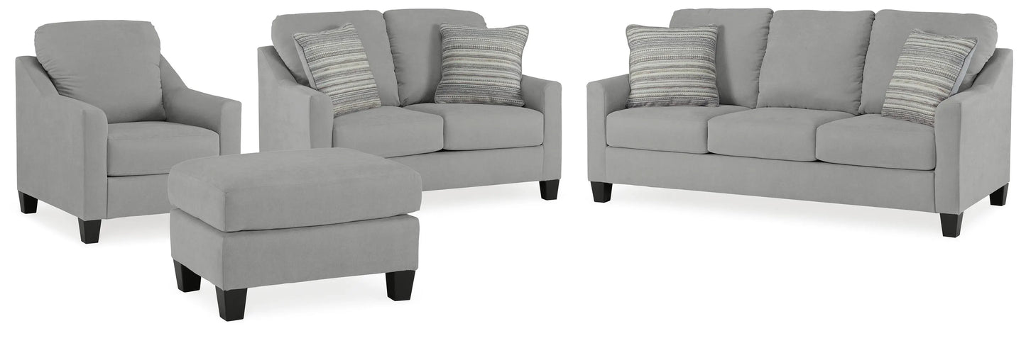 Sofá Adlai, sofá de dos plazas, sillón y otomana