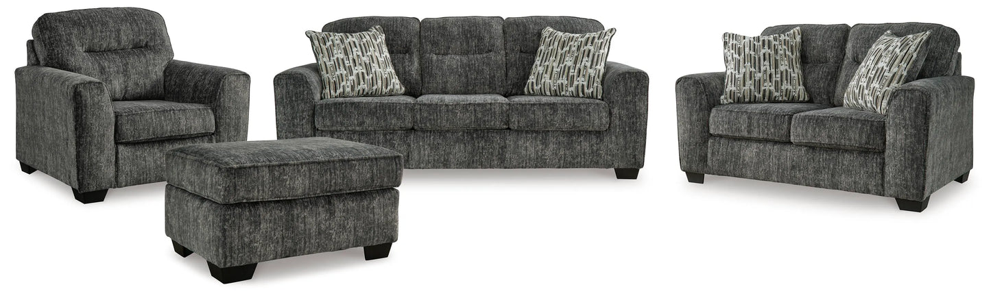 Sofá Lonoke, sofá de dos plazas, sillón de gran tamaño y otomana