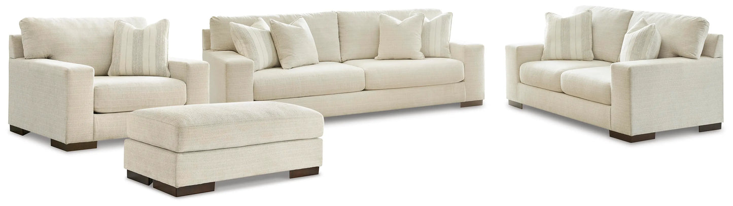 Sofá Maggie, sofá de dos plazas, sillón y otomana