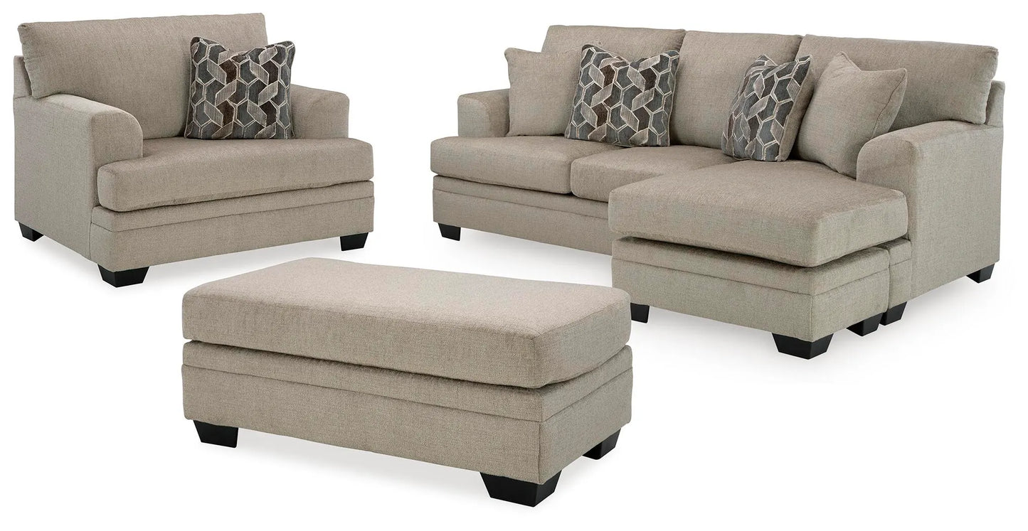 Sofá con chaise longue, sillón extra grande y otomana Stonemeade