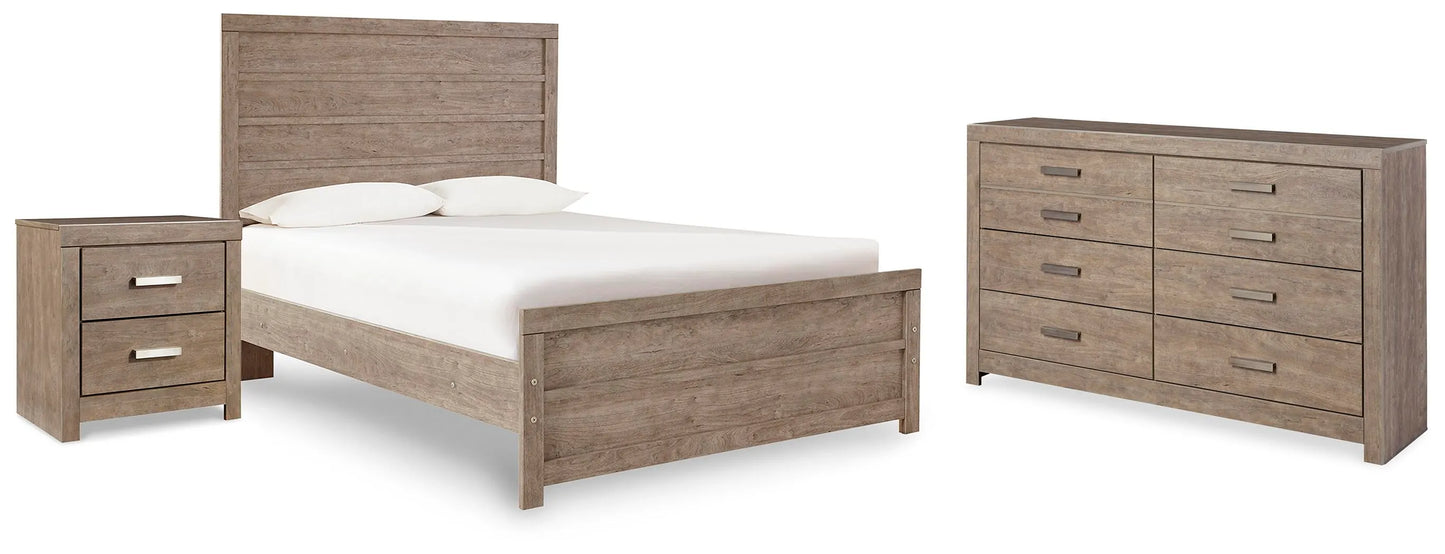 Juego de cama con panel completo, cómoda y mesita de noche Culverbach