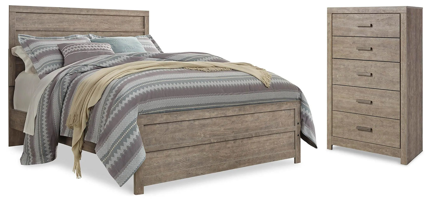Cama con panel Queen Culverbach con cajonera