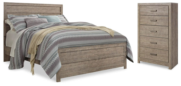 Cama con panel Queen Culverbach con cajonera