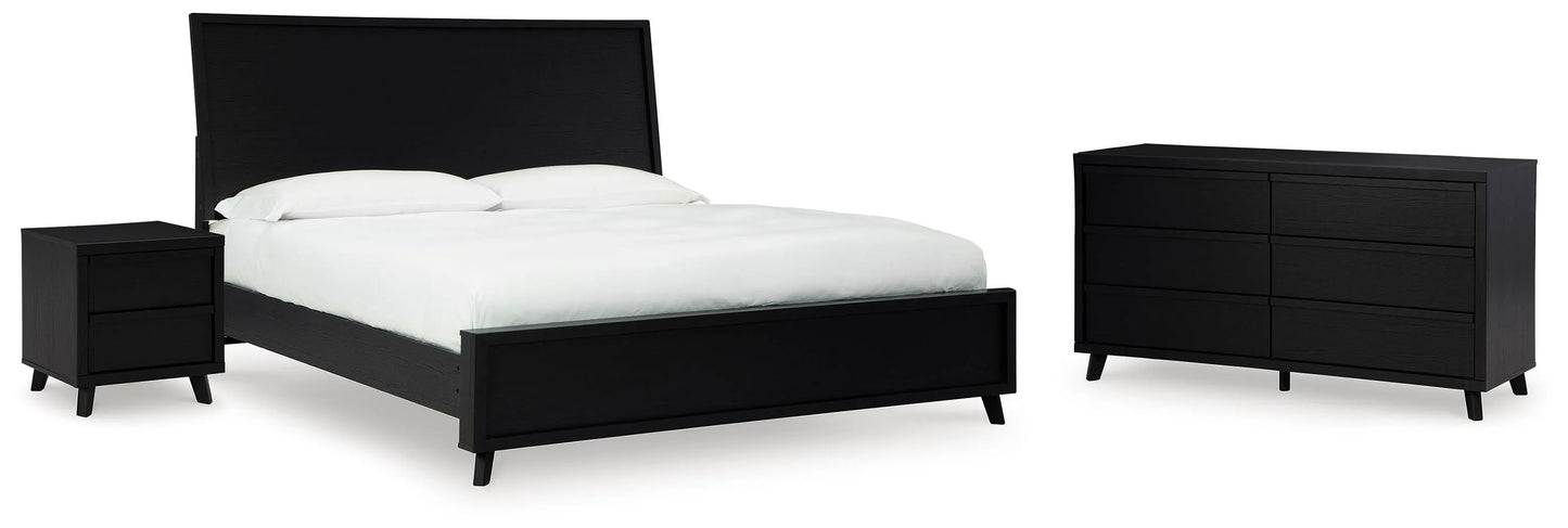 Cama con paneles, cómoda y mesita de noche Danziar King