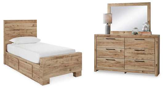 Cama doble Hyanna con 1 espacio de almacenamiento lateral, tocador y espejo
