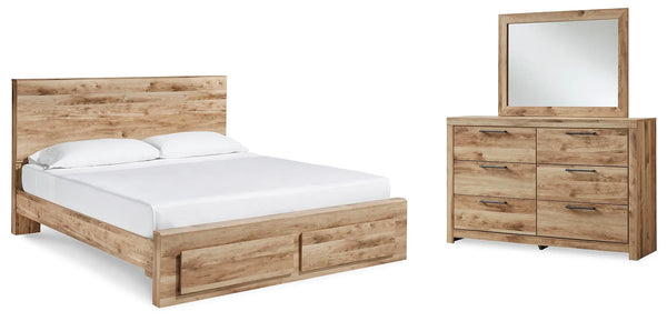 Cama con paneles Hyanna Queen, tocador y espejo