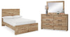 Cama Hyanna con almacenamiento de panel completo, cómoda y espejo