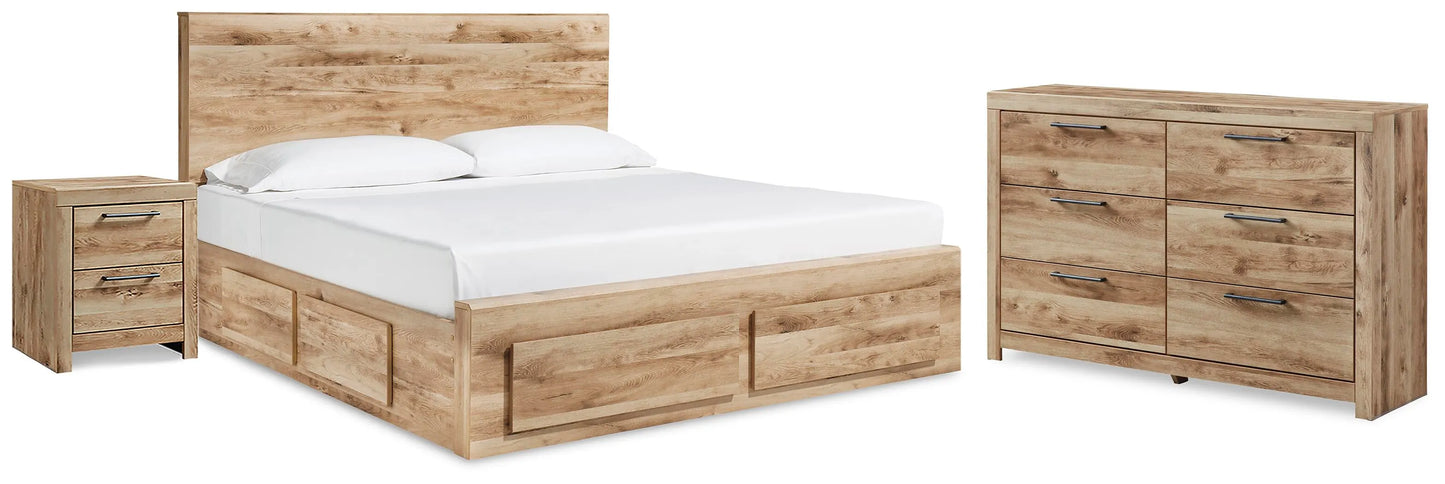 Cama Hyanna Queen con espacio de almacenaje, cómoda y mesita de noche