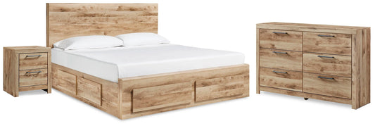 Cama Hyanna Queen con espacio de almacenaje, cómoda y mesita de noche