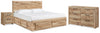 Cama Hyanna Queen con espacio de almacenaje, cómoda y mesita de noche