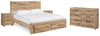 Cama Queen Hyanna con almacenaje, cómoda y 2 mesitas de noche