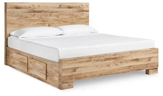 Cama con panel Hyanna King con 2 cajones de almacenamiento laterales