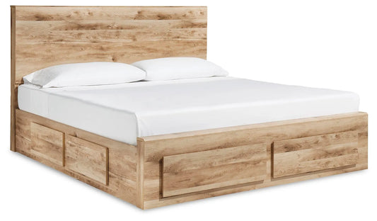 Cama de almacenamiento Hyanna King con panel y 2 cajones de almacenamiento bajo la cama