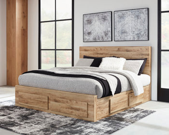 Cama de almacenamiento Hyanna King con panel y 2 cajones de almacenamiento bajo la cama