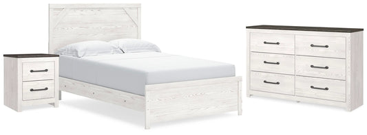 Cama de paneles Queen, cómoda y mesita de noche Gerridan