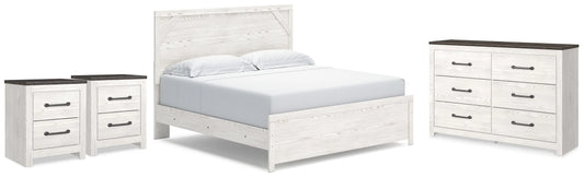 Cama King Gerridan con panel, tocador y 2 mesitas de noche