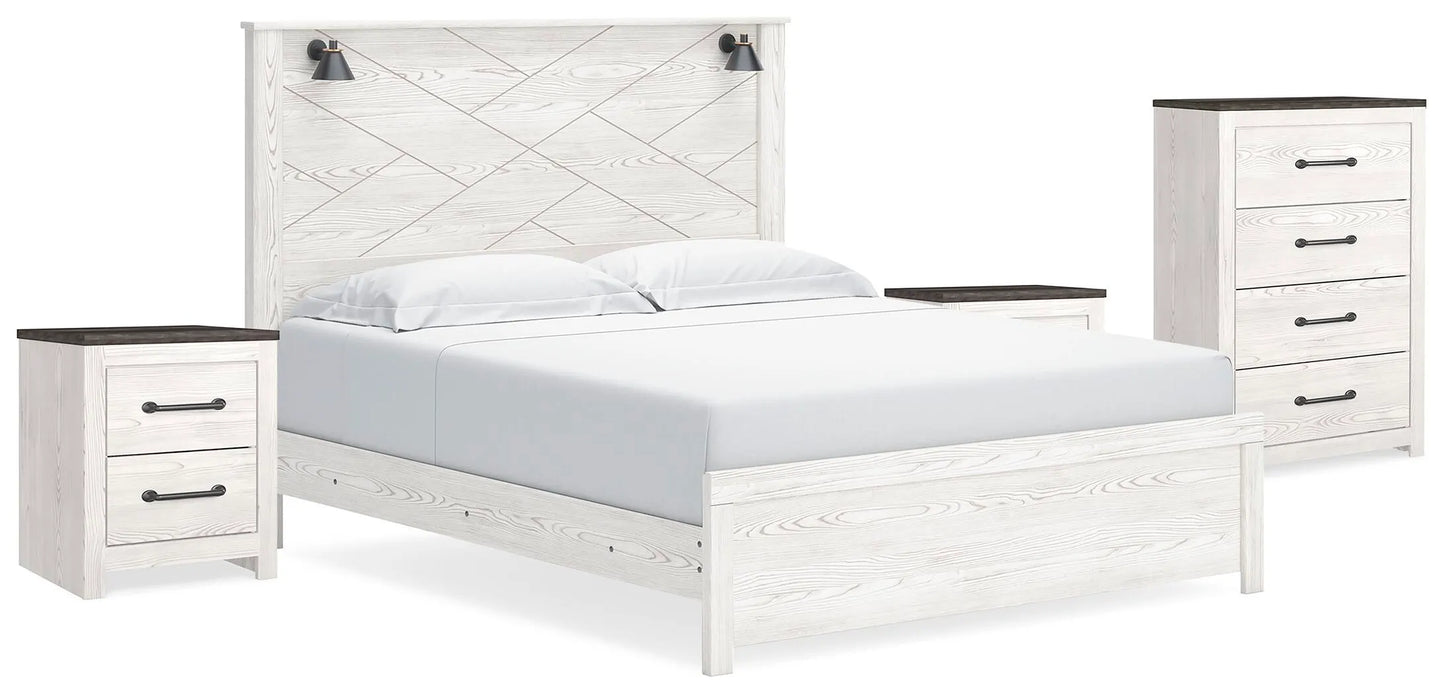 Cama Gerridan King con Panel, Cómoda y 2 Mesitas de Noche