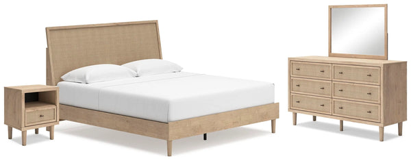 Cama con paneles, cómoda, espejo y mesita de noche Cielden King