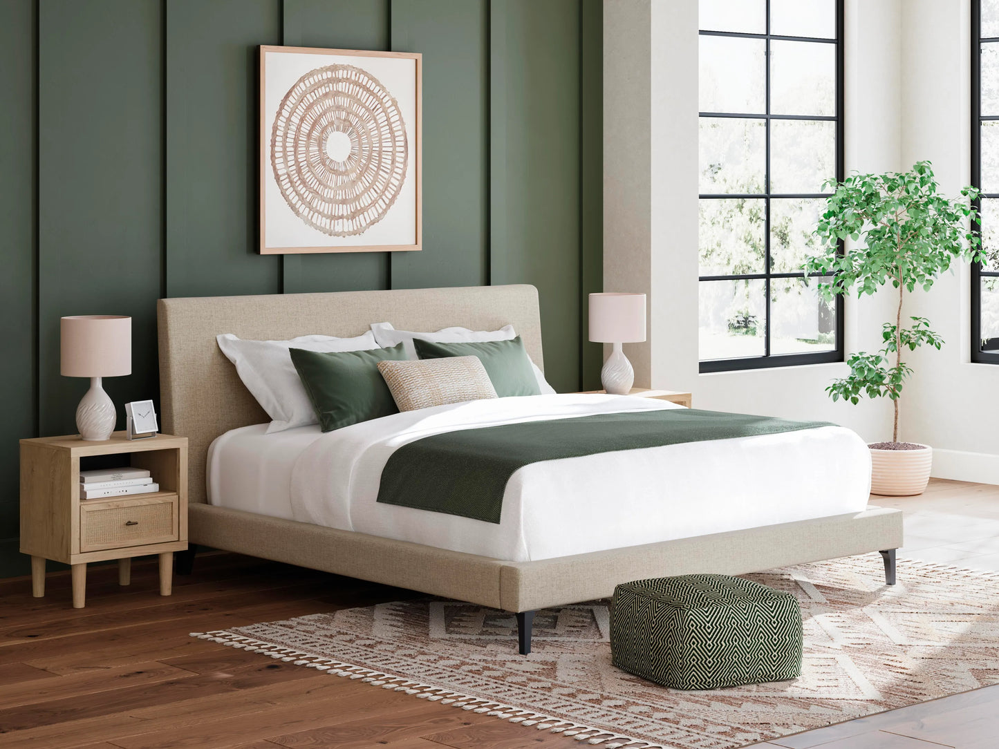 Cama tapizada Cielden King con somier de láminas