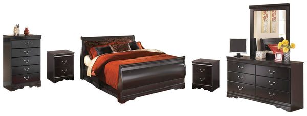 Cama trineo Queen, cómoda, espejo, chiffonier y 2 mesitas de noche Huey Vineyard
