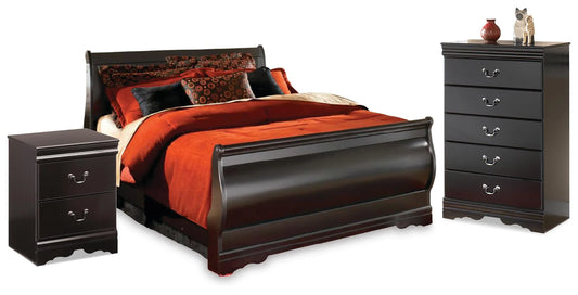 Cama trineo grande, cómoda y mesita de noche Huey Vineyard