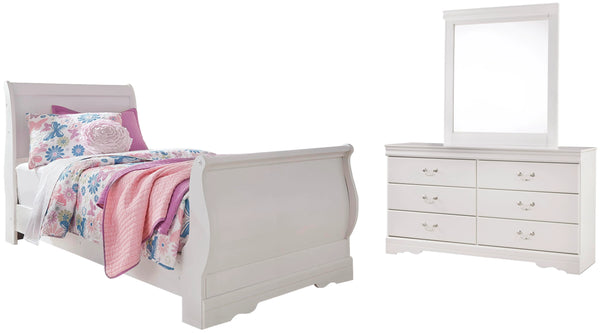 Cama trineo doble Anarasia, cómoda y espejo