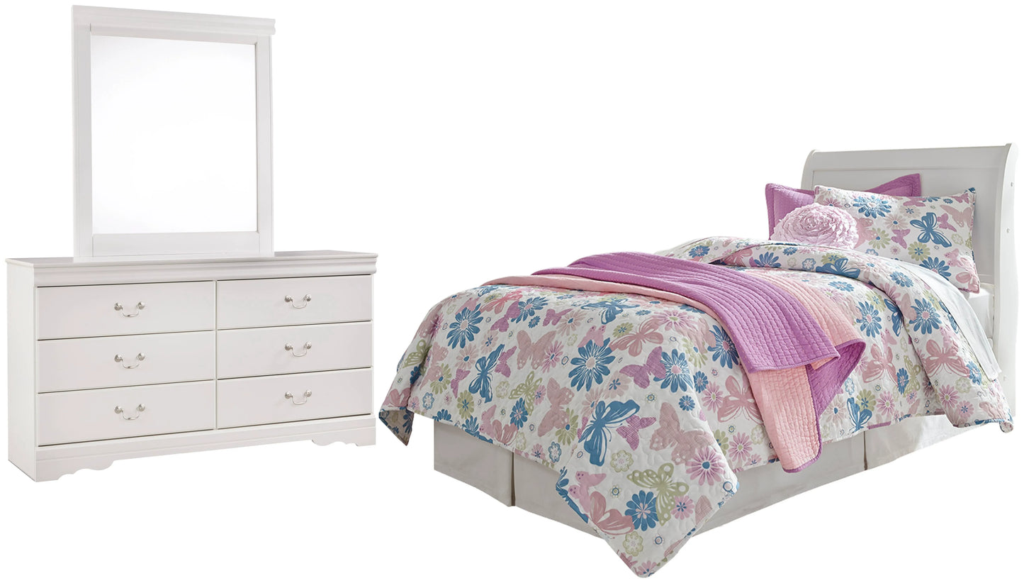 Cabecero Anarasia Twin Sleigh, Cómoda y Espejo