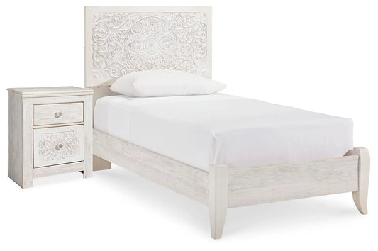 Cama de panel doble y mesita de noche Paxberry