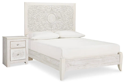 Cama con cabecero y pie de cama Paxberry y mesita de noche