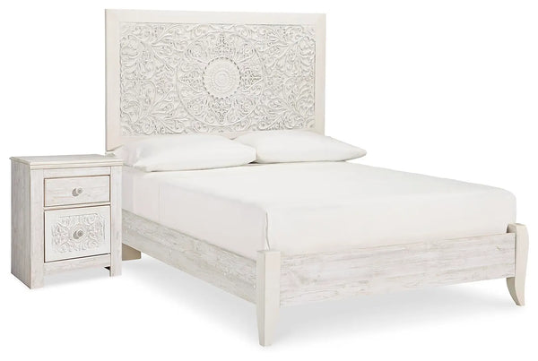 Cama con cabecero y pie de cama Paxberry y mesita de noche