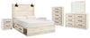 Cama Queen con panel y almacenamiento, tocador, espejo y 2 mesitas de noche Cambeck