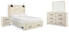 Cama Queen con panel de almacenamiento, cómoda, espejo y mesita de noche Cambeck