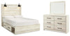 Cama Queen Panel Cambeck con almacenamiento, cómoda y espejo