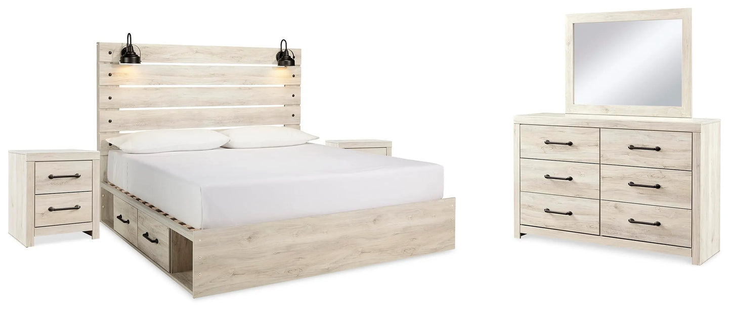 Cama con almacenaje King Cambeck, tocador, espejo y 2 mesitas de noche