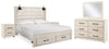 Cama King con almacenaje Cambeck, 2 cómodas, espejo y 2 mesitas de noche