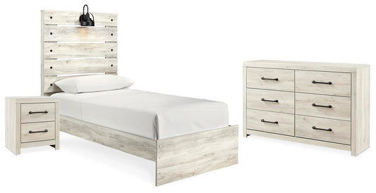 Cama doble con paneles, cómoda y mesita de noche Cambeck