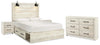 Cama Queen Cambeck con paneles y almacenamiento, cómoda y 2 mesitas de noche