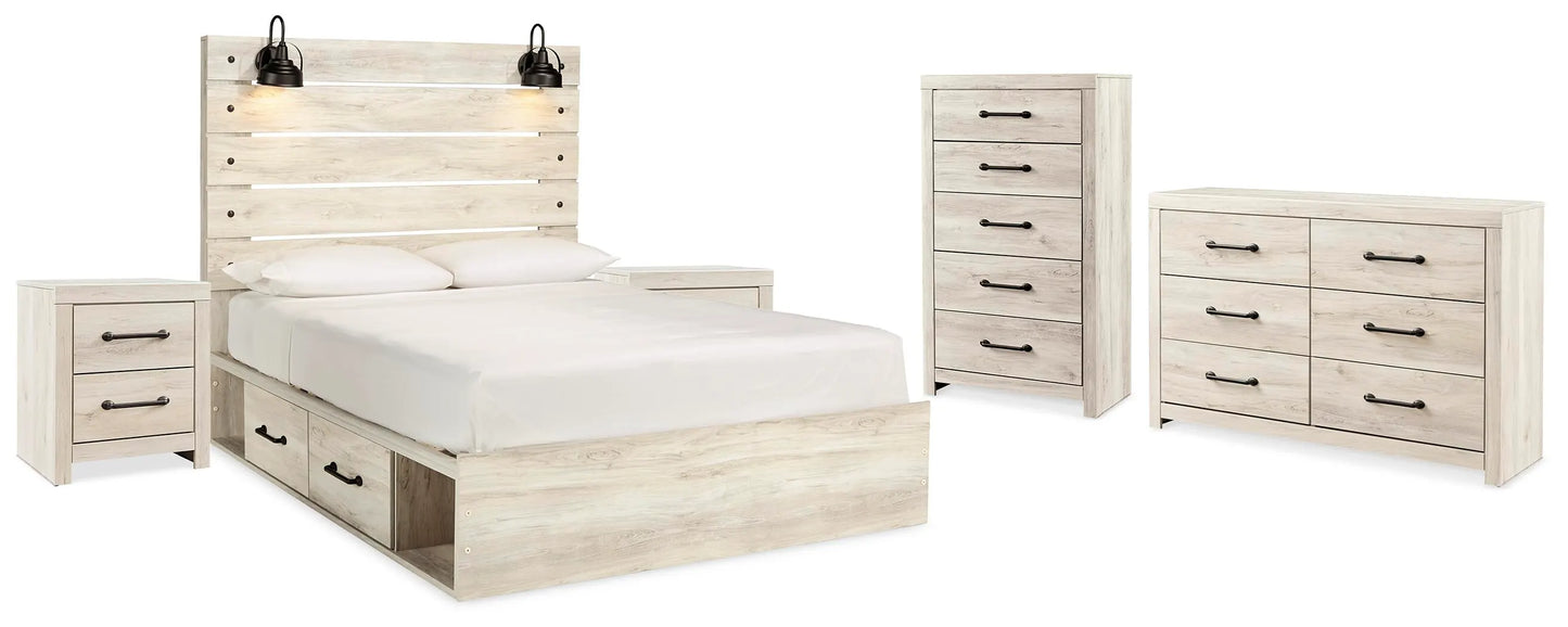 Cama de almacenamiento King, cómoda, sinfonier y 2 mesitas de noche Cambeck