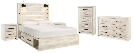 Cama de almacenamiento King, cómoda, sinfonier y 2 mesitas de noche Cambeck