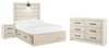 Cama con almacenaje, panel completo, cajonera y mesita de noche Cambeck