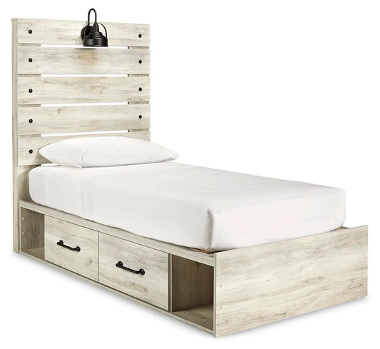 Cama individual Cambeck con panel y 4 cajones de almacenamiento