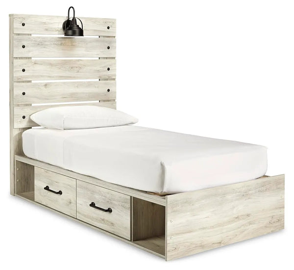 Cama individual Cambeck con panel y 4 cajones de almacenamiento